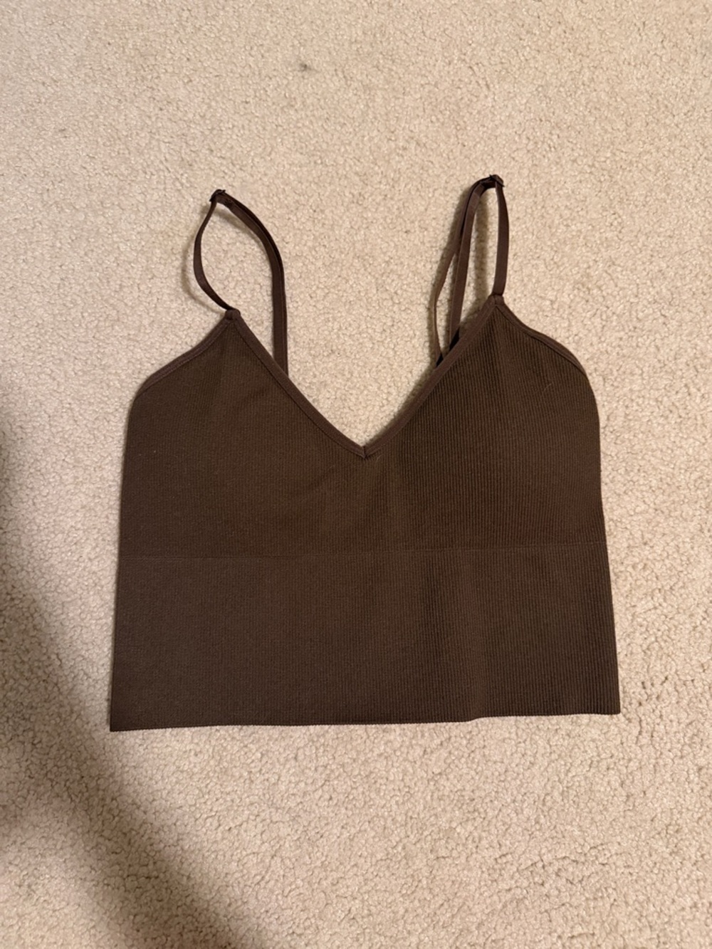Women's Ribbed V-Neck Cropped Tank Top - Brown